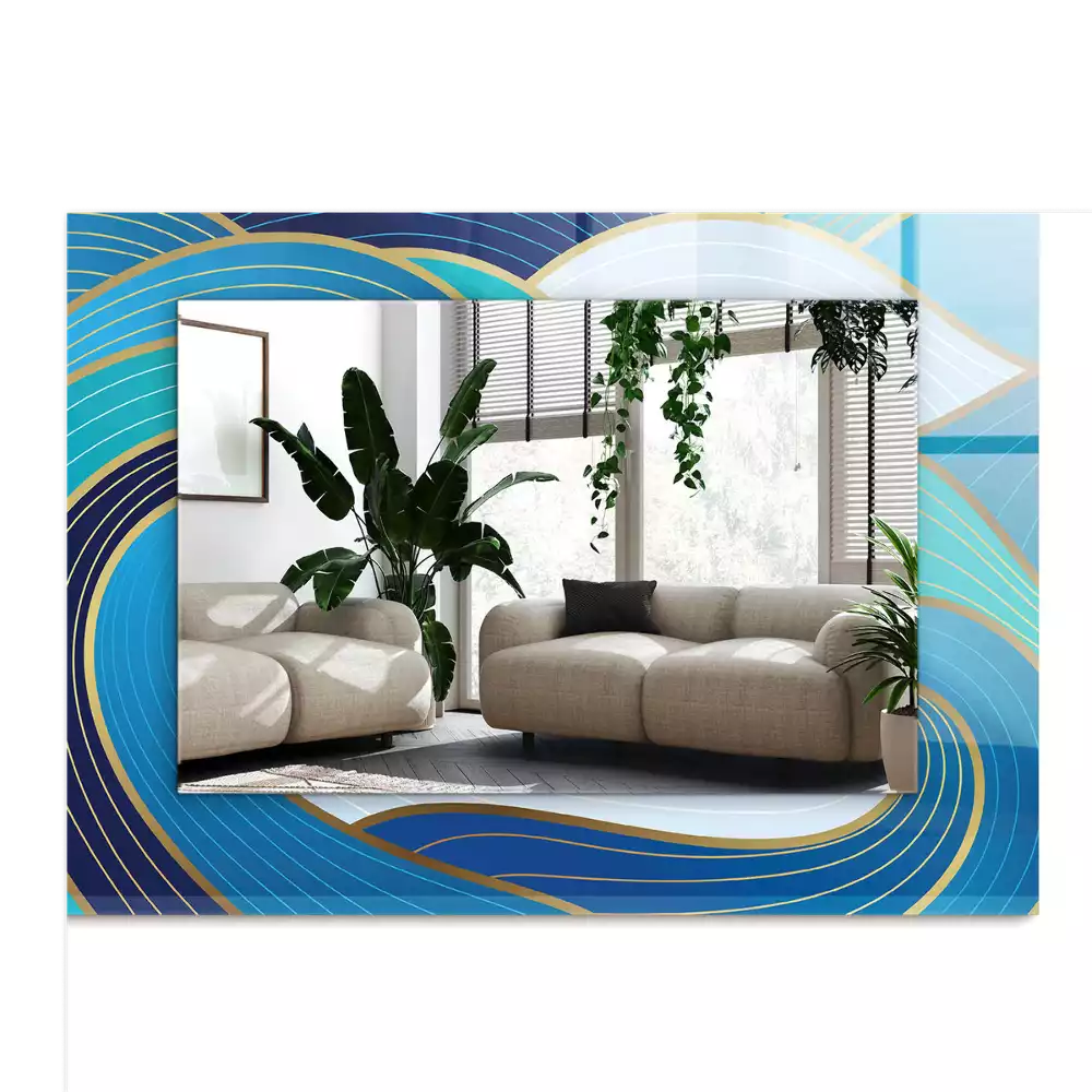 Négyszögletes tükör fali dísz Hullám minták kék