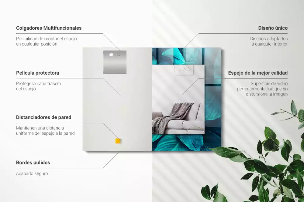 Négyszögletes tükör fali dísz Zöld Levelek