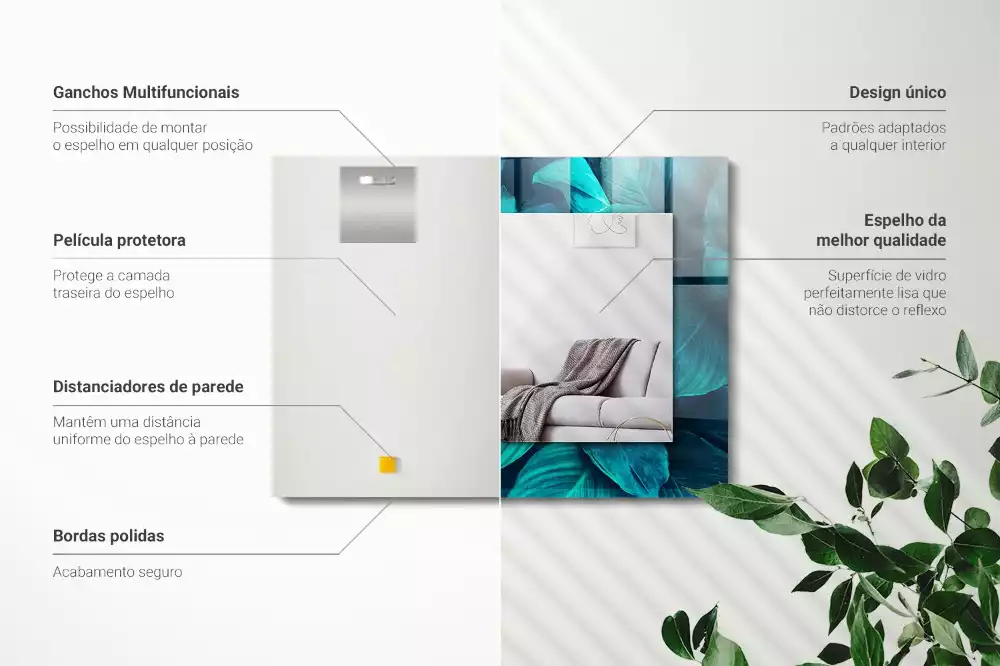 Négyszögletes tükör fali dísz Zöld Levelek