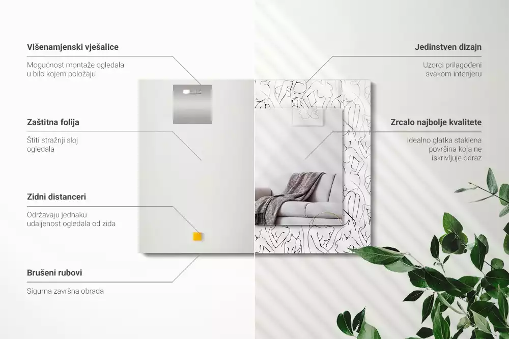 Négyszögletes tükör fali dísz Női sziluettek vázlat