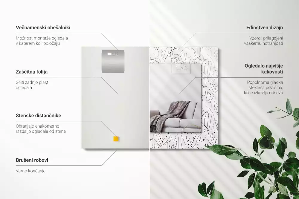 Négyszögletes tükör fali dísz Női sziluettek vázlat