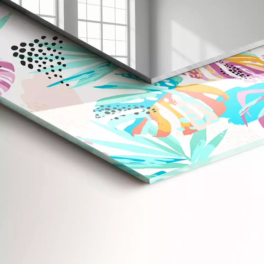 Négyszögletes tükör fali dísz Színes trópusi levelek