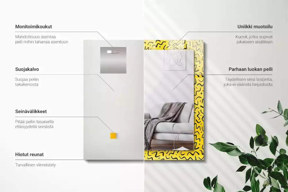 Négyszögletes tükör fali dísz Sárga absztrakt minta