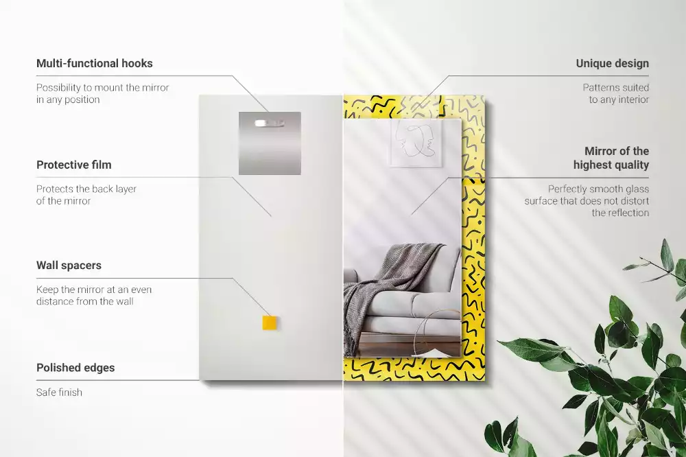 Négyszögletes tükör fali dísz Sárga absztrakt minta