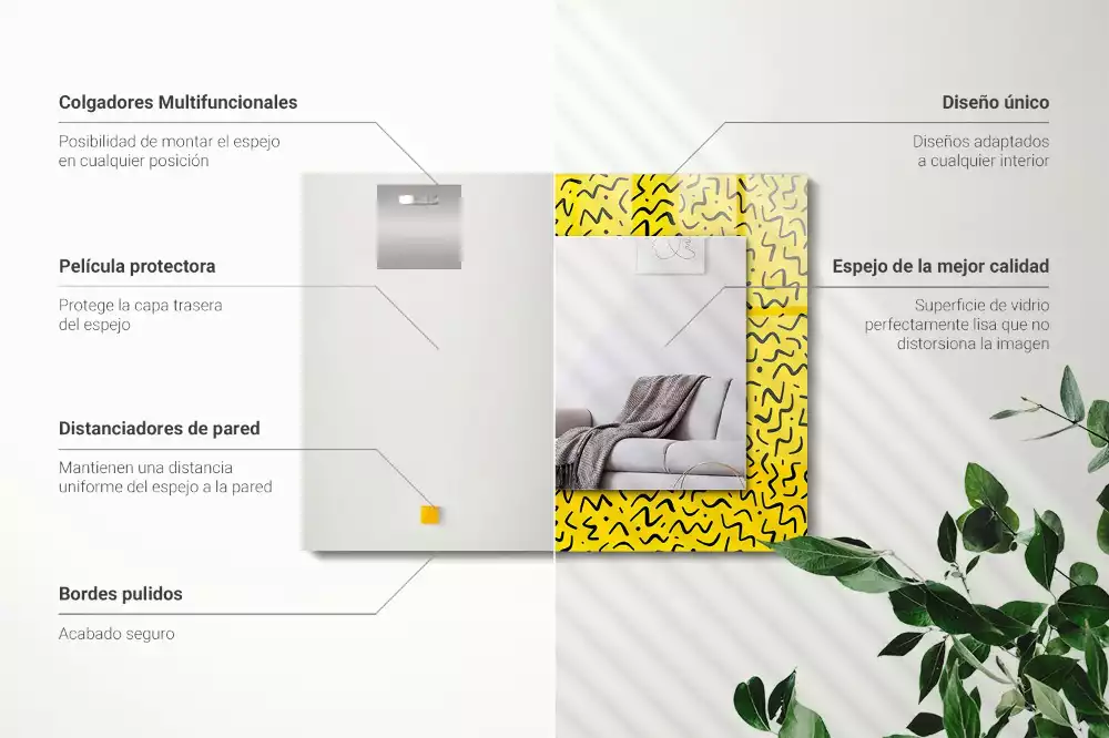 Négyszögletes tükör fali dísz Sárga absztrakt minta