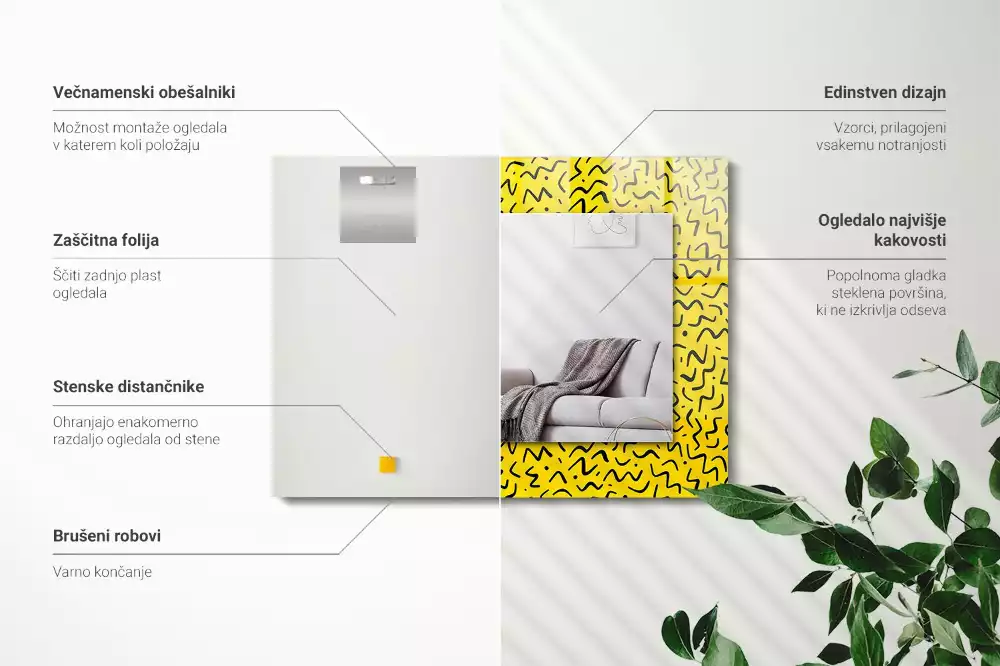 Négyszögletes tükör fali dísz Sárga absztrakt minta