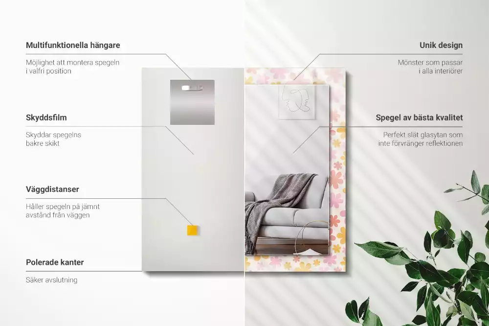 Négyszögletes tükör fali dísz Virágmintás