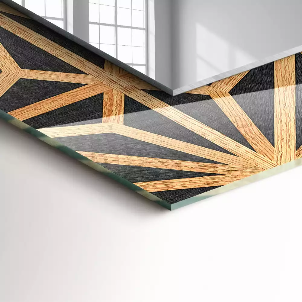 Négyszögletes tükör fali dísz Fából készült geometrikus minta
