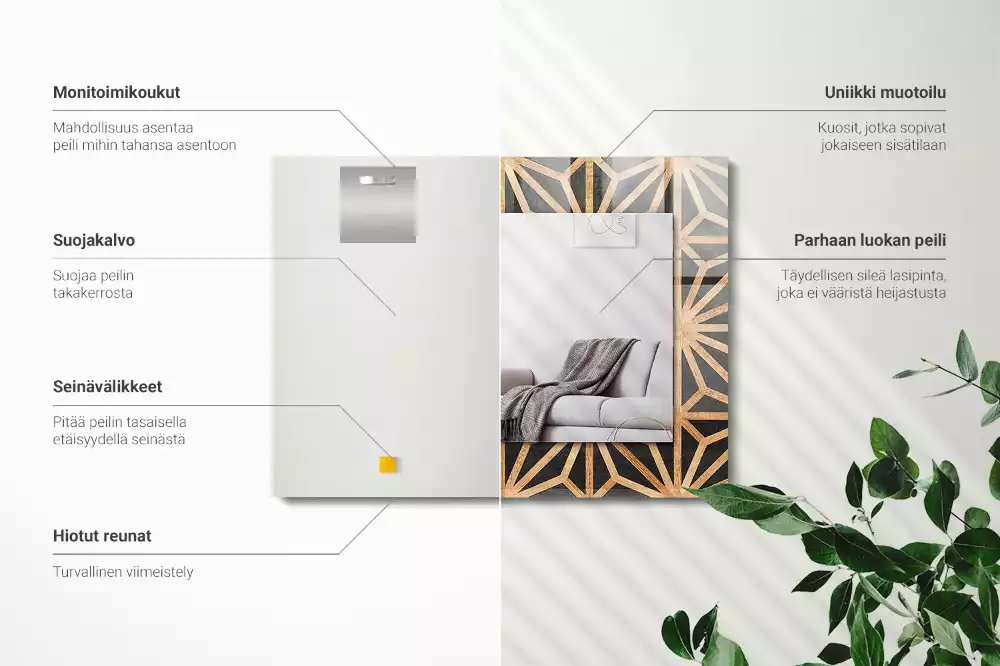 Négyszögletes tükör fali dísz Fából készült geometrikus minta