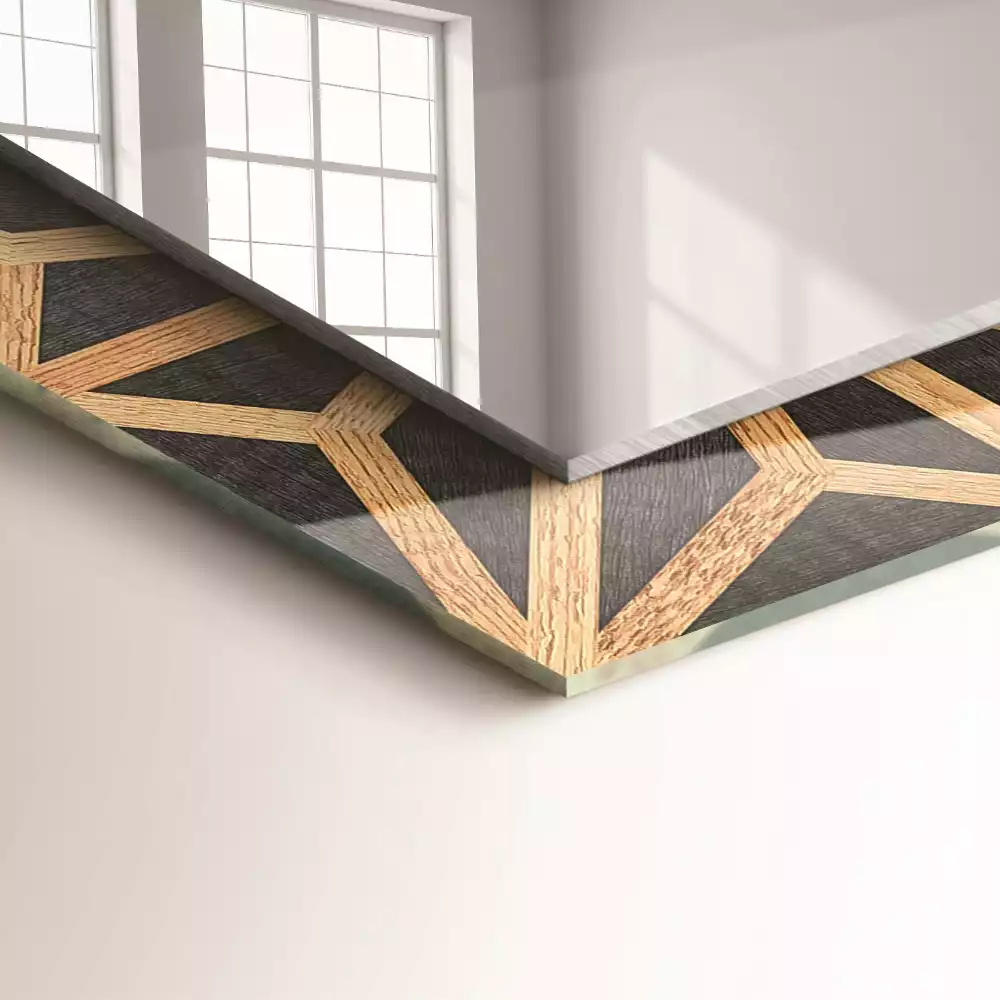 Négyszögletes tükör fali dísz Fából készült geometrikus minta