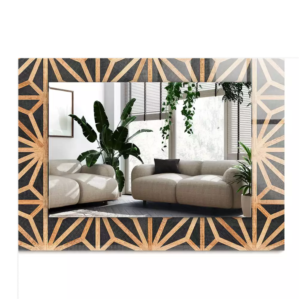 Négyszögletes tükör fali dísz Fából készült geometrikus minta