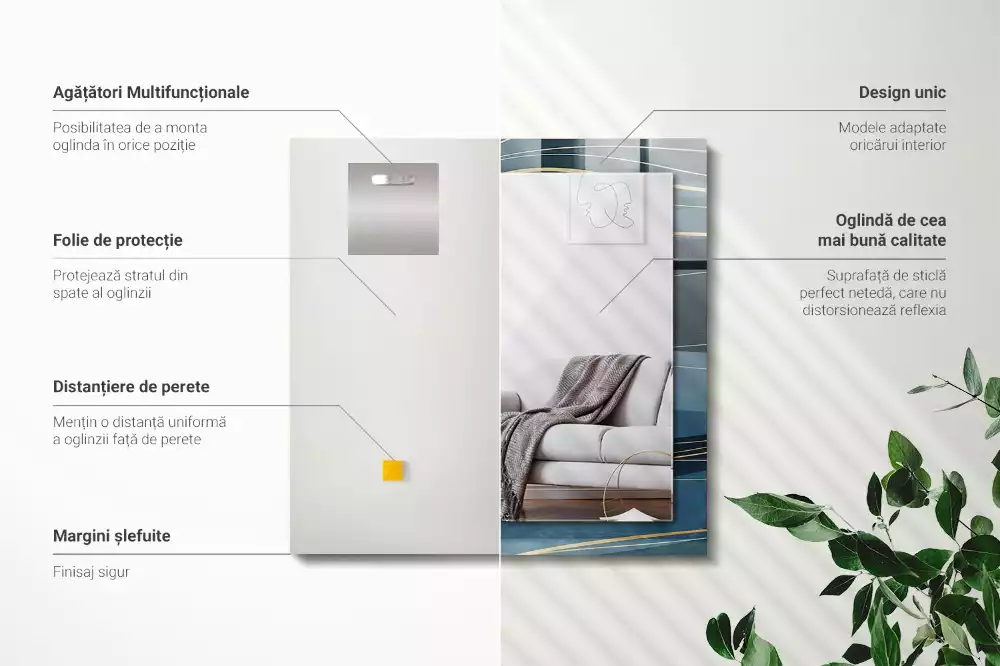 Négyszögletes tükör fali dísz Absztrakt vonalak