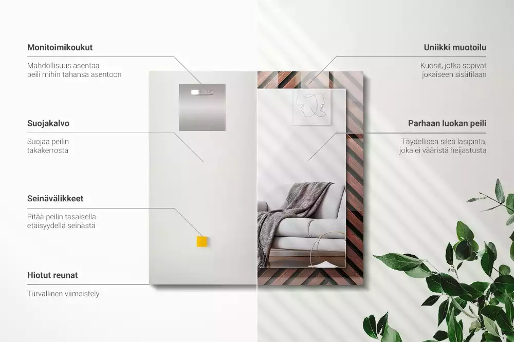 Négyszögletes tükör fali dísz Fa átlós csíkok