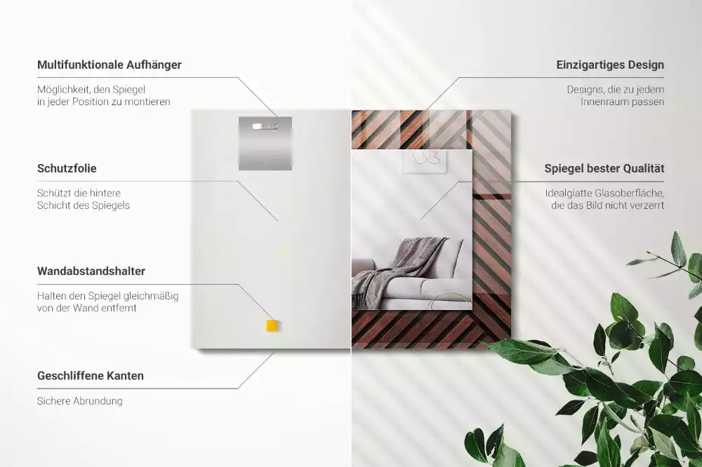 Négyszögletes tükör fali dísz Fa átlós csíkok