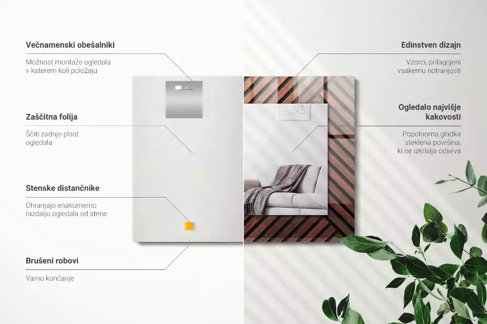 Négyszögletes tükör fali dísz Fa átlós csíkok