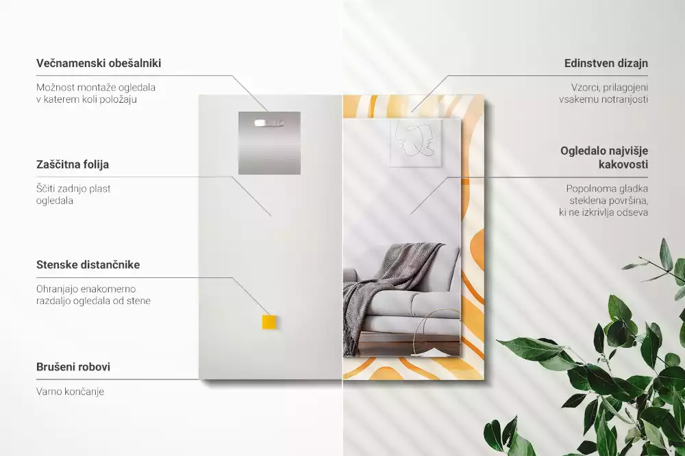 Négyszögletes tükör fali dísz Absztrakt narancssárga minták