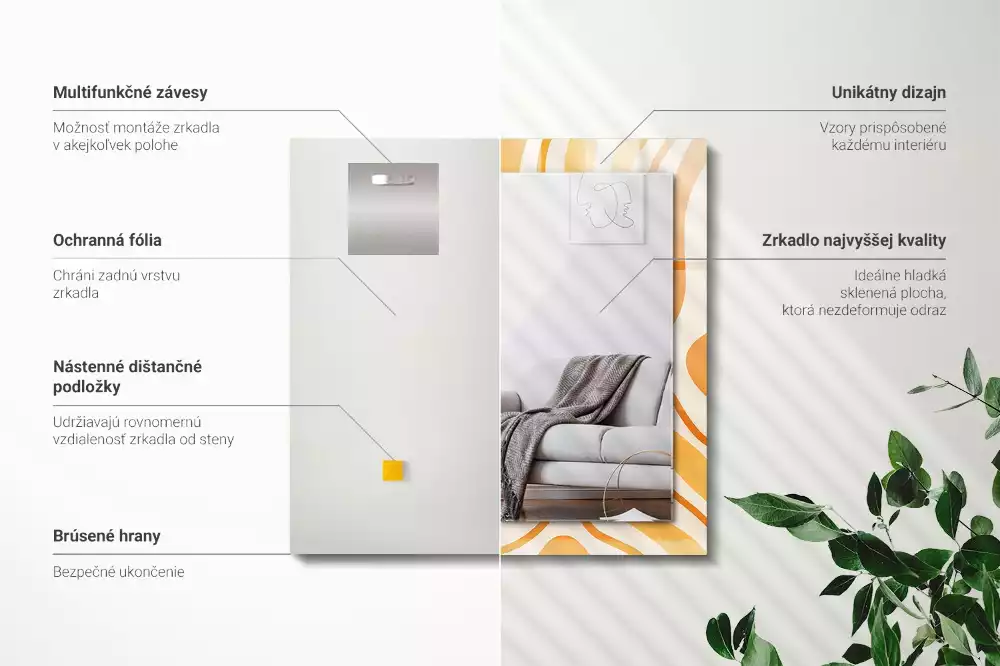 Négyszögletes tükör fali dísz Absztrakt narancssárga minták