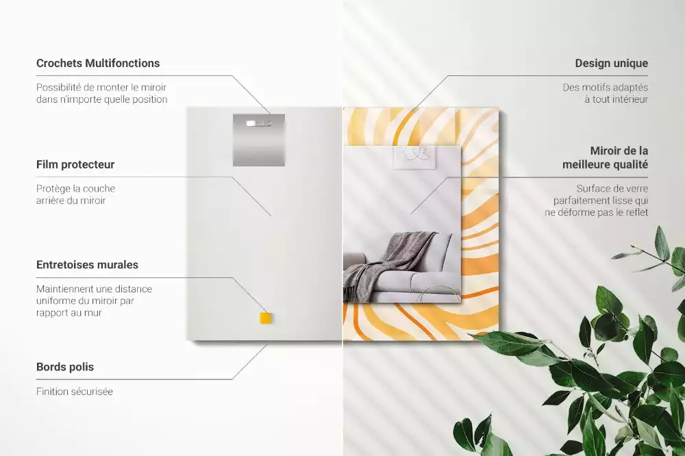 Négyszögletes tükör fali dísz Absztrakt narancssárga minták