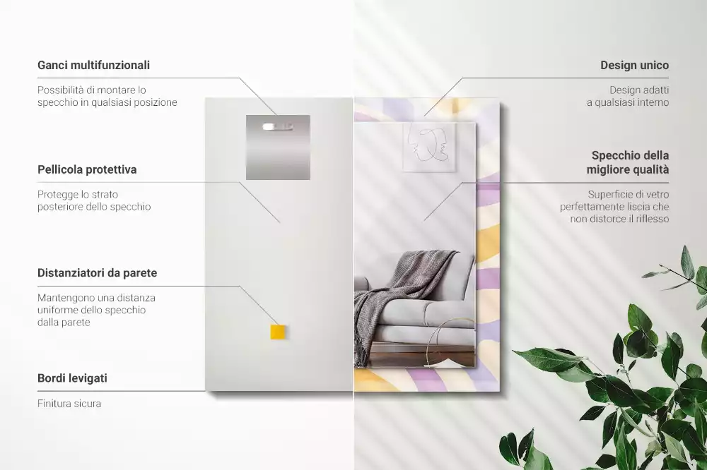 Négyszögletes tükör fali dísz Absztrakt színes minták