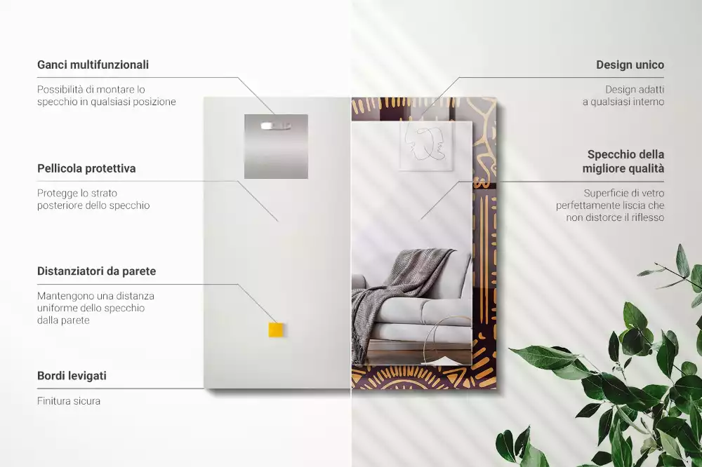 Négyszögletes tükör fali dísz Etnikai minta