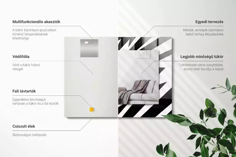 Négyszögletes tükör fali dísz Fekete-fehér geometria