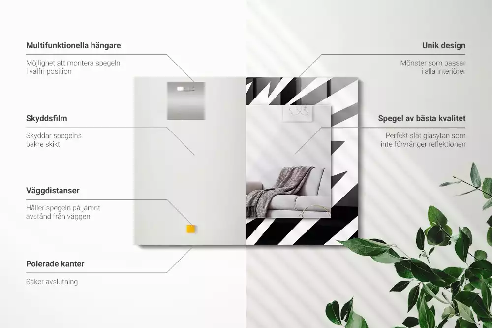 Négyszögletes tükör fali dísz Fekete-fehér geometria