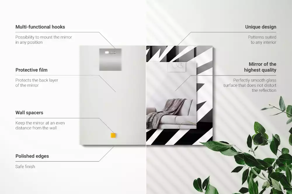 Négyszögletes tükör fali dísz Fekete-fehér geometria