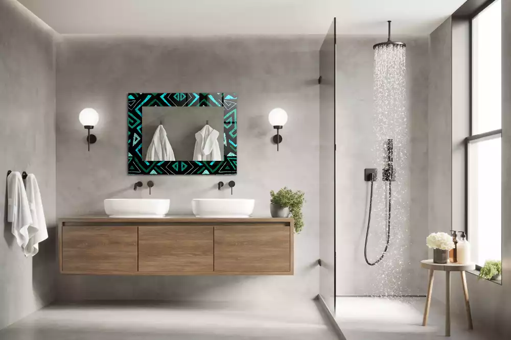 Négyszögletes tükör fali dísz Geometrikus türkiz minta