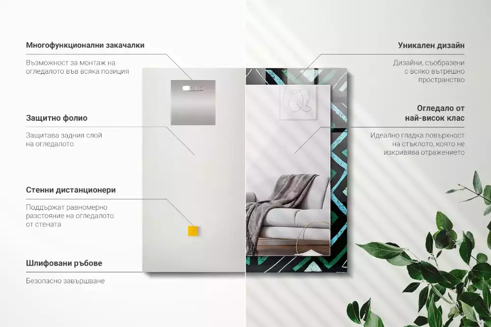 Négyszögletes tükör fali dísz Geometrikus türkiz minta