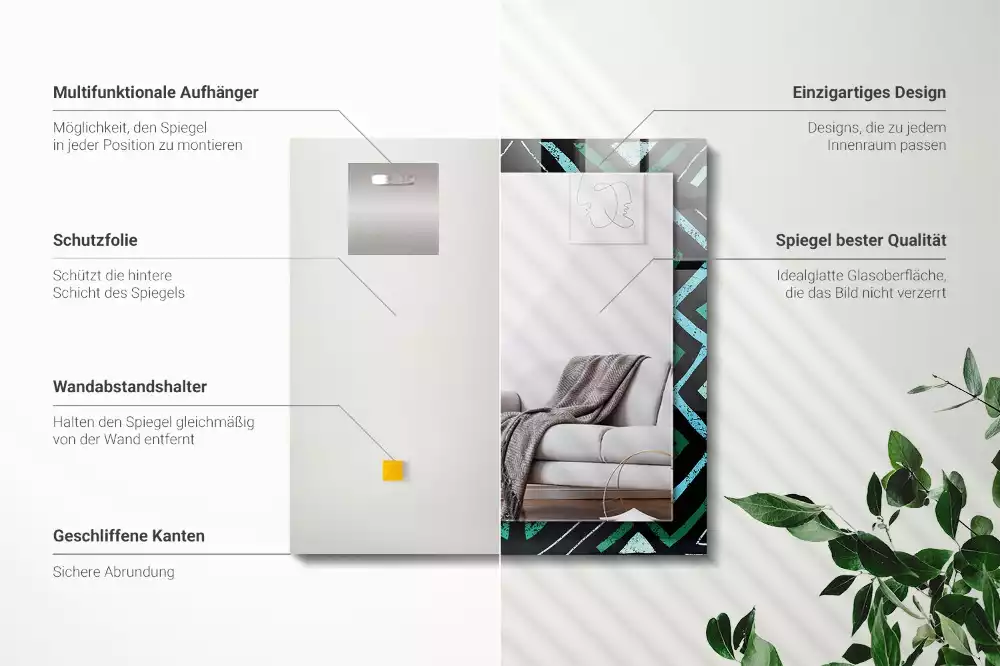 Négyszögletes tükör fali dísz Geometrikus türkiz minta