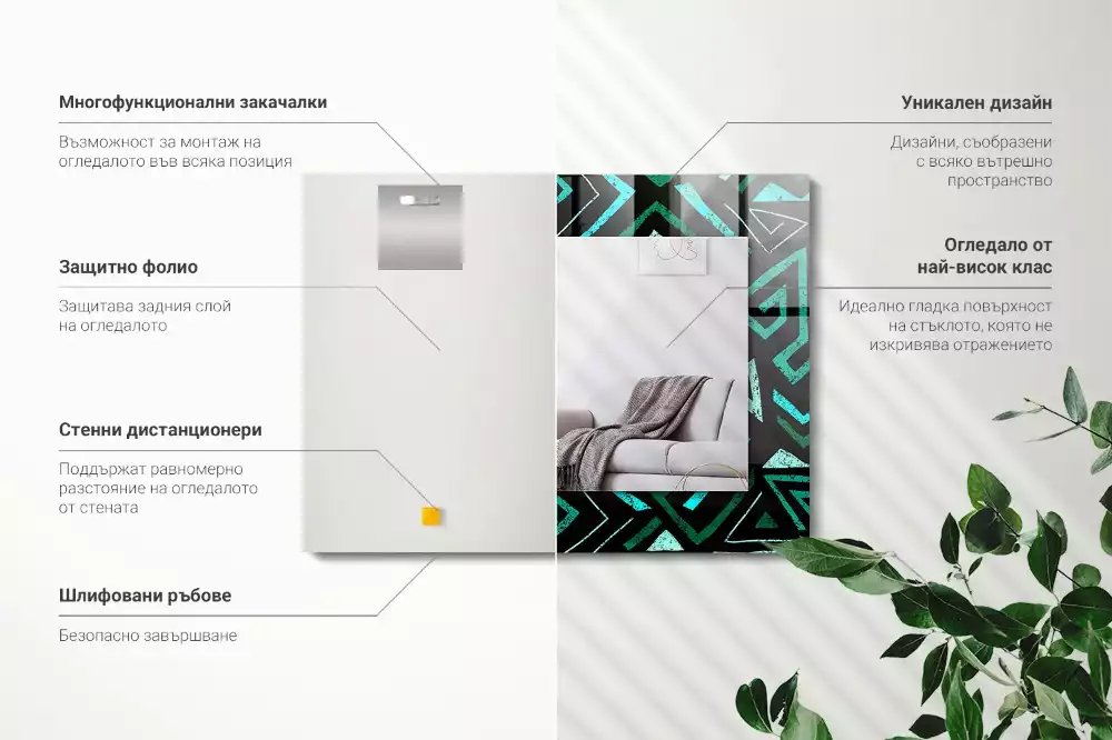 Négyszögletes tükör fali dísz Geometrikus türkiz minta