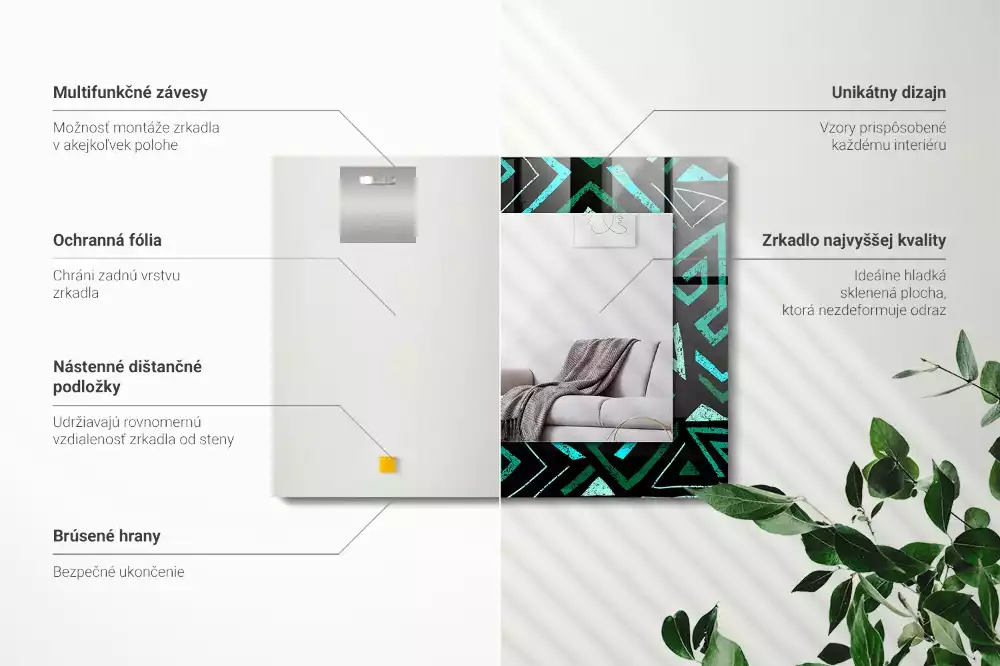 Négyszögletes tükör fali dísz Geometrikus türkiz minta