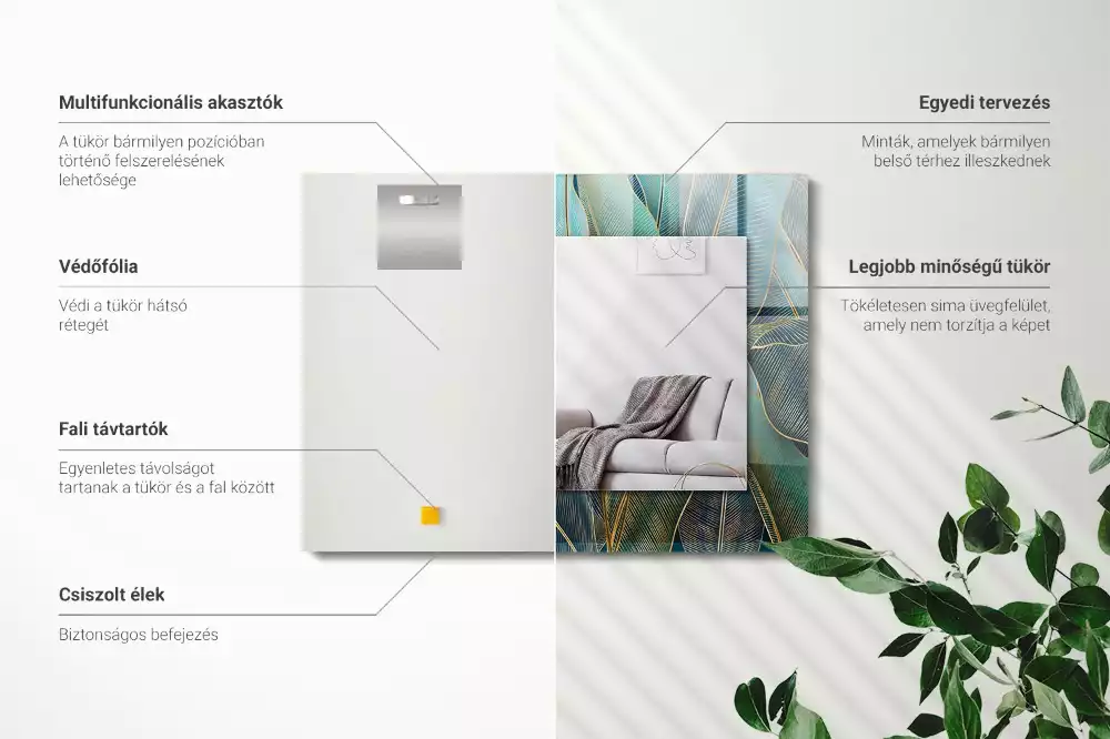 Négyszögletes tükör fali dísz Vonalokat hagy