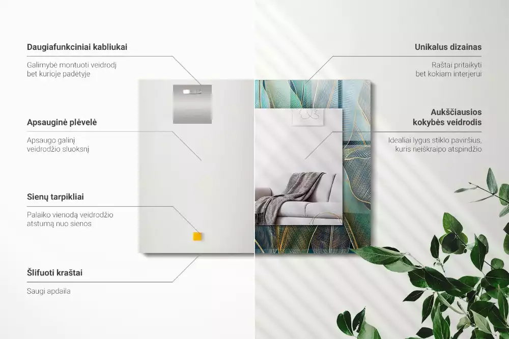 Négyszögletes tükör fali dísz Vonalokat hagy