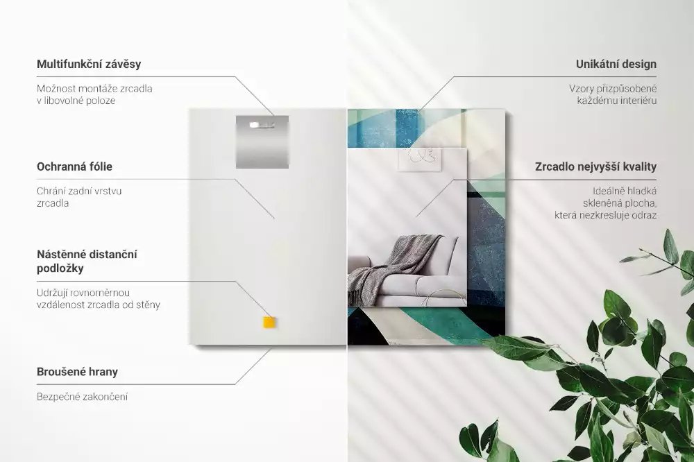 Négyszögletes tükör fali dísz Absztrakt színes minták