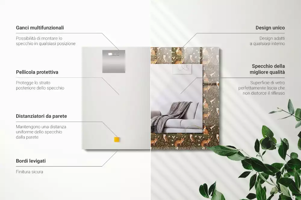 Négyszögletes tükör fali dísz A róka és a bagoly