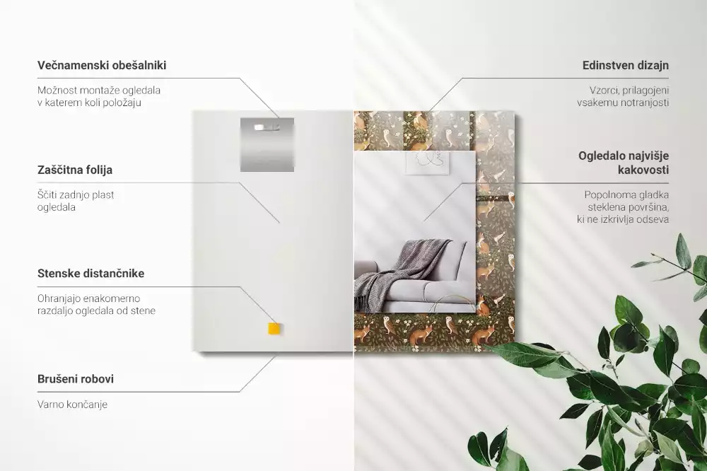 Négyszögletes tükör fali dísz A róka és a bagoly