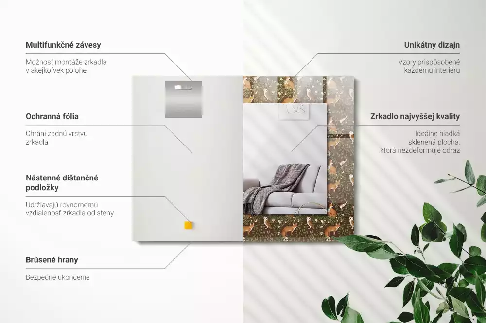 Négyszögletes tükör fali dísz A róka és a bagoly