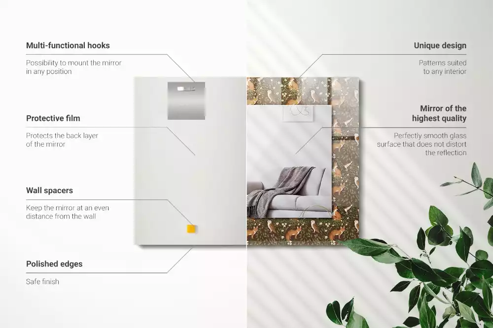 Négyszögletes tükör fali dísz A róka és a bagoly