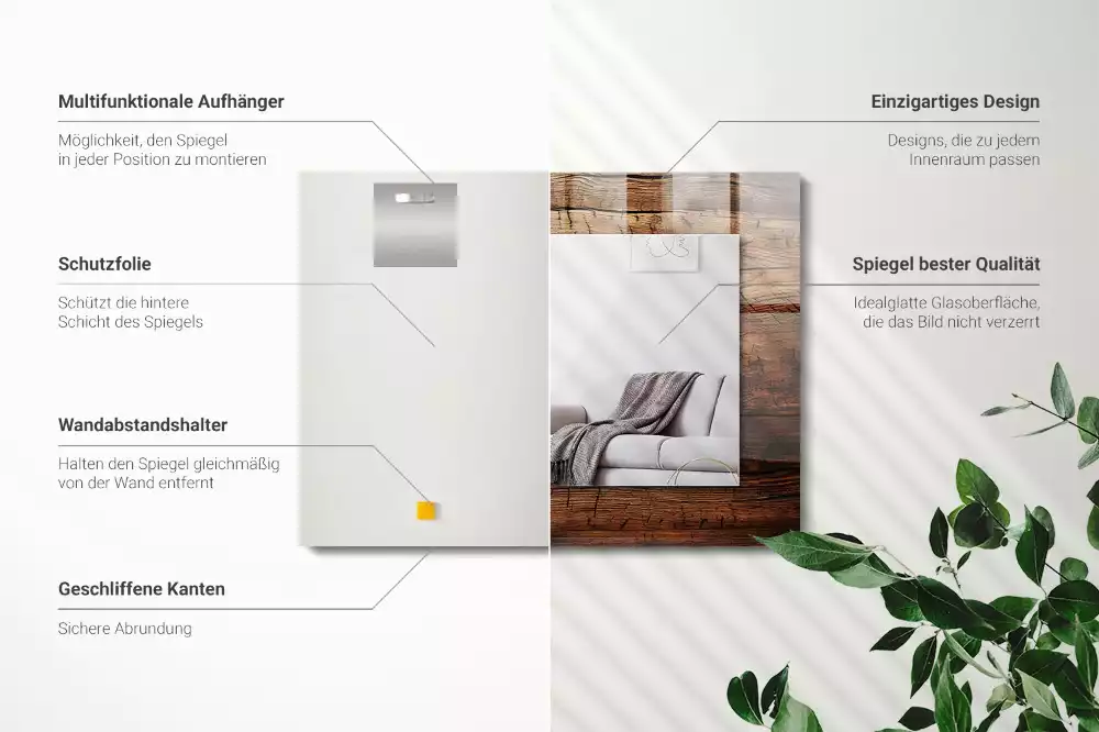 Négyszögletes tükör fali dísz Fa tábla textúra