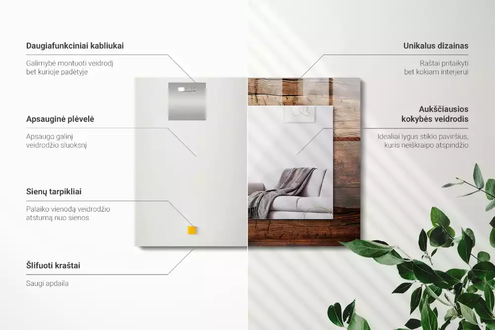 Négyszögletes tükör fali dísz Fa tábla textúra