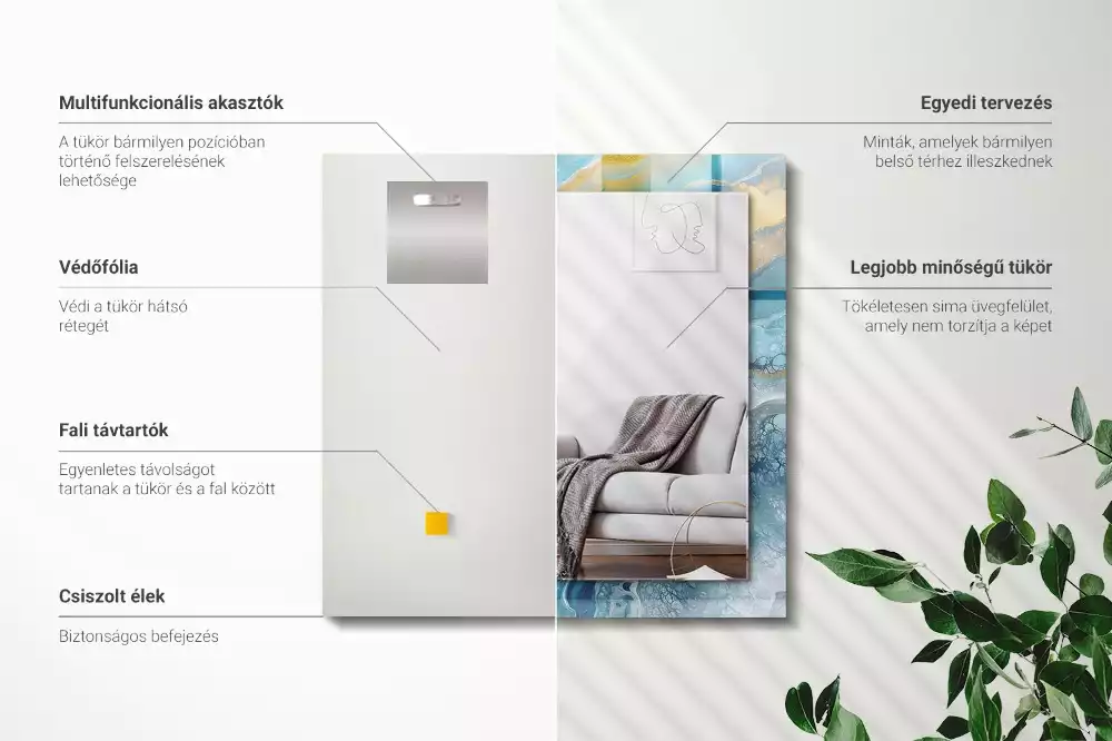 Négyszögletes tükör fali dísz Absztrakt márványgyanta