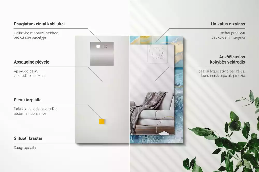 Négyszögletes tükör fali dísz Absztrakt márványgyanta