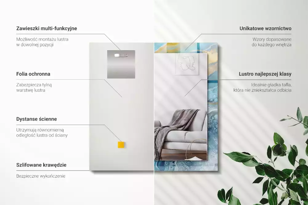 Négyszögletes tükör fali dísz Absztrakt márványgyanta