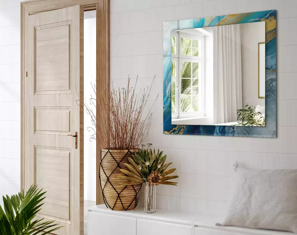 Négyszögletes tükör fali dísz Absztrakt márványgyanta