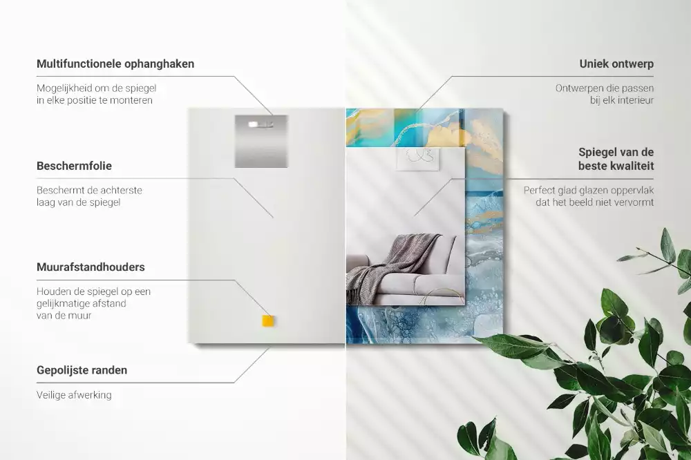 Négyszögletes tükör fali dísz Absztrakt márványgyanta