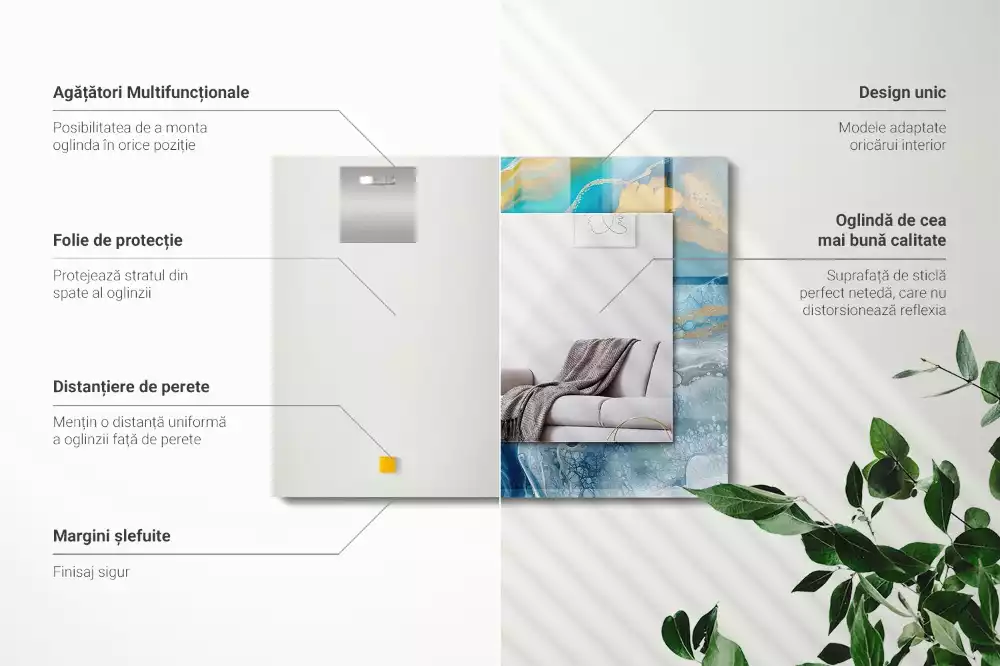 Négyszögletes tükör fali dísz Absztrakt márványgyanta