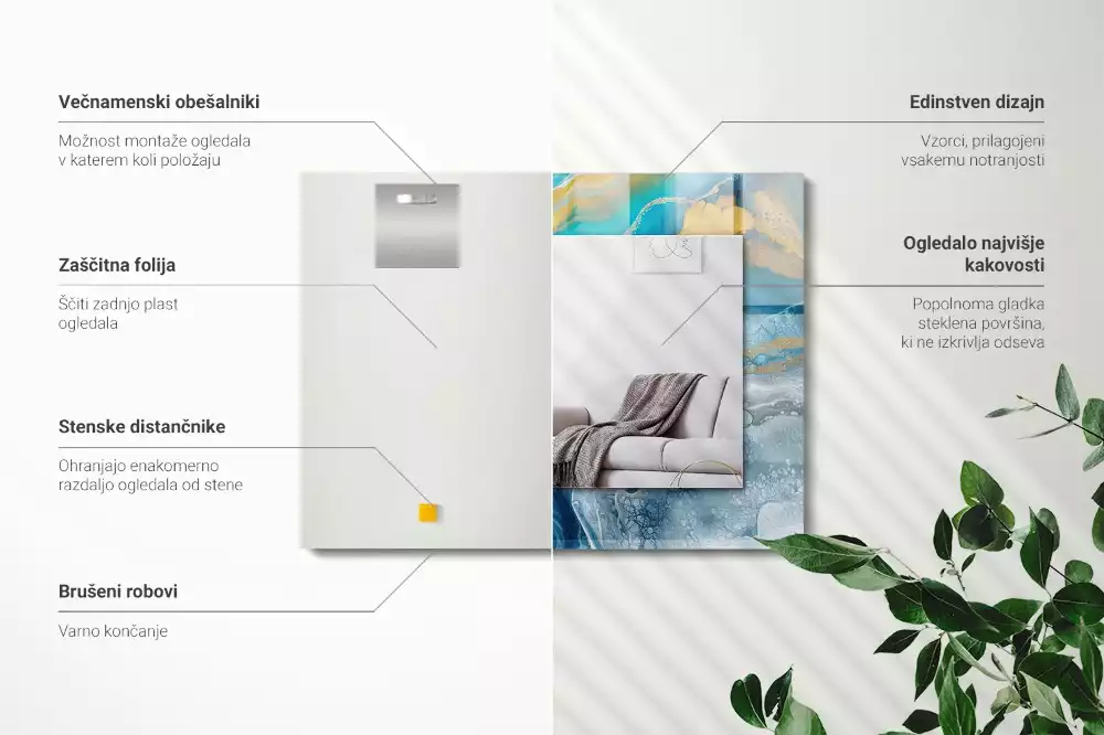 Négyszögletes tükör fali dísz Absztrakt márványgyanta