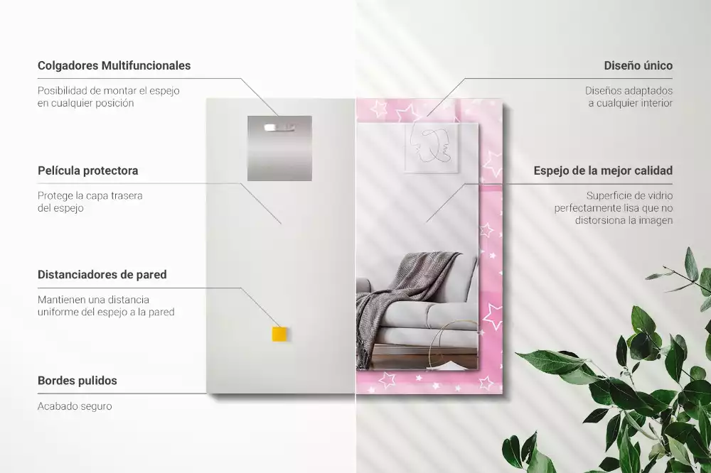 Négyszögletes tükör fali dísz Rózsaszín csillagok