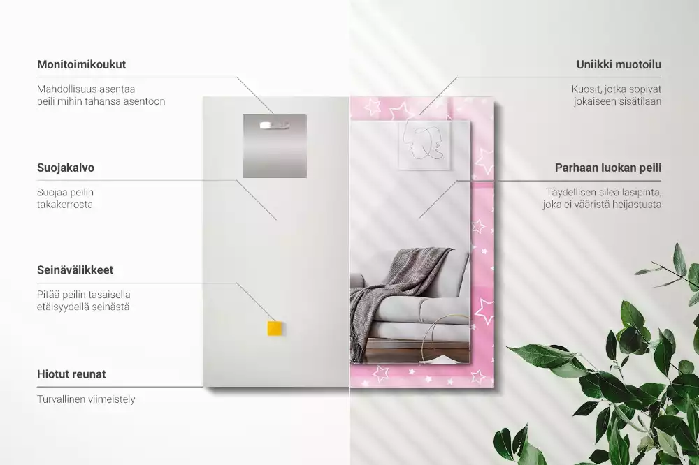 Négyszögletes tükör fali dísz Rózsaszín csillagok